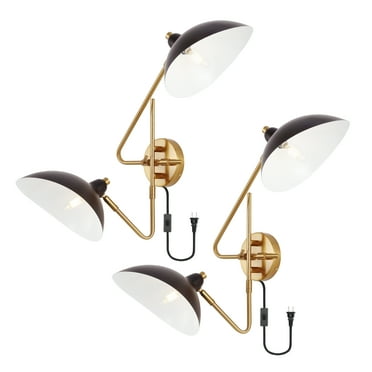 SAFAVIEH Aspera 2-Light LED Brass Metal Wall Sconce with Black Shade, Set of 2