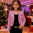 thumbnail image 2 of Feancey Sequin Jacket for Girls Long Sleeve Open Front Cardigan Shrug Girl Bolero Party Sparkly Cropped Jackets Coat Pink 4 Years, 2 of 10