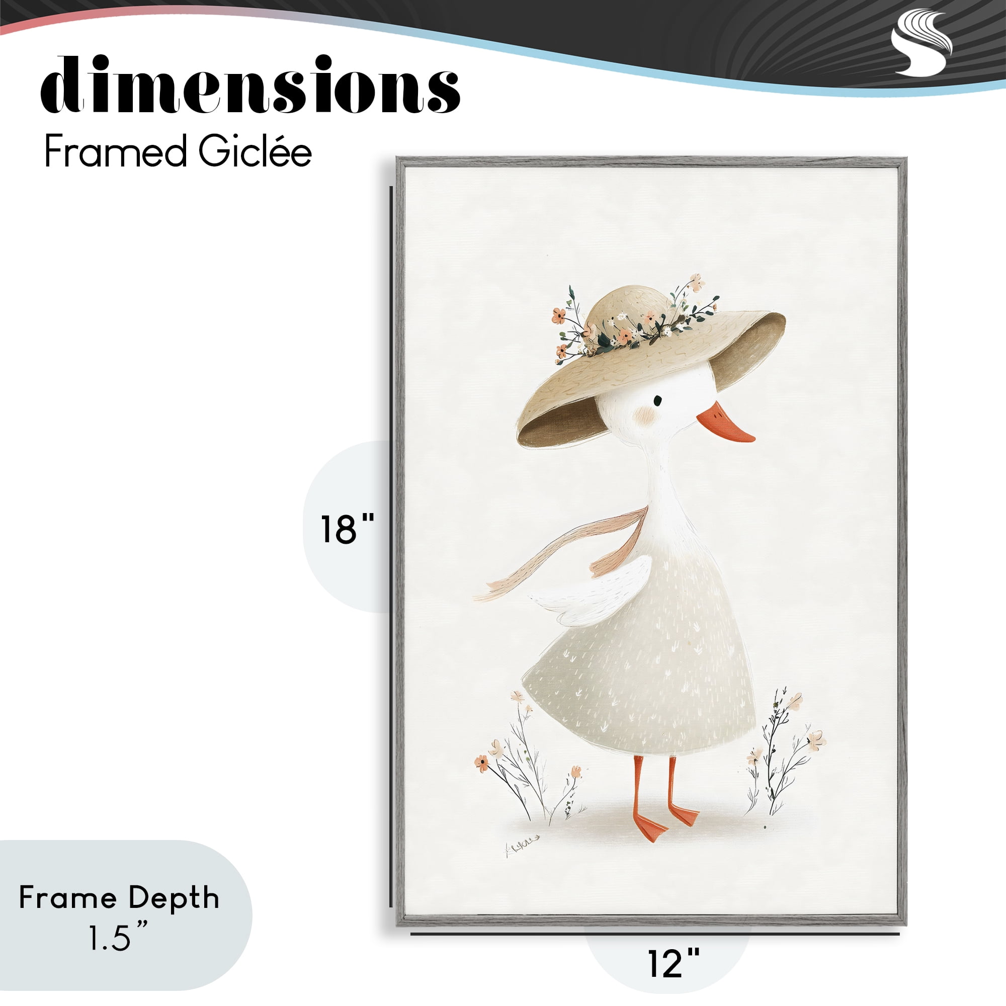 Stupell Industries Charming Goose in Sunhat Gray Framed Giclee Art, design by Ink Drop Loft