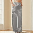 thumbnail image 6 of Tittly Sweatpants Women Lounge Pants Women Women's Satin Pajama Pants Wide Leg Sweatpants Elastic Waist Summer Casual Sports Trousers With Pockets Baggy Pants Wide Leg Pants Woman Grey S, 6 of 9