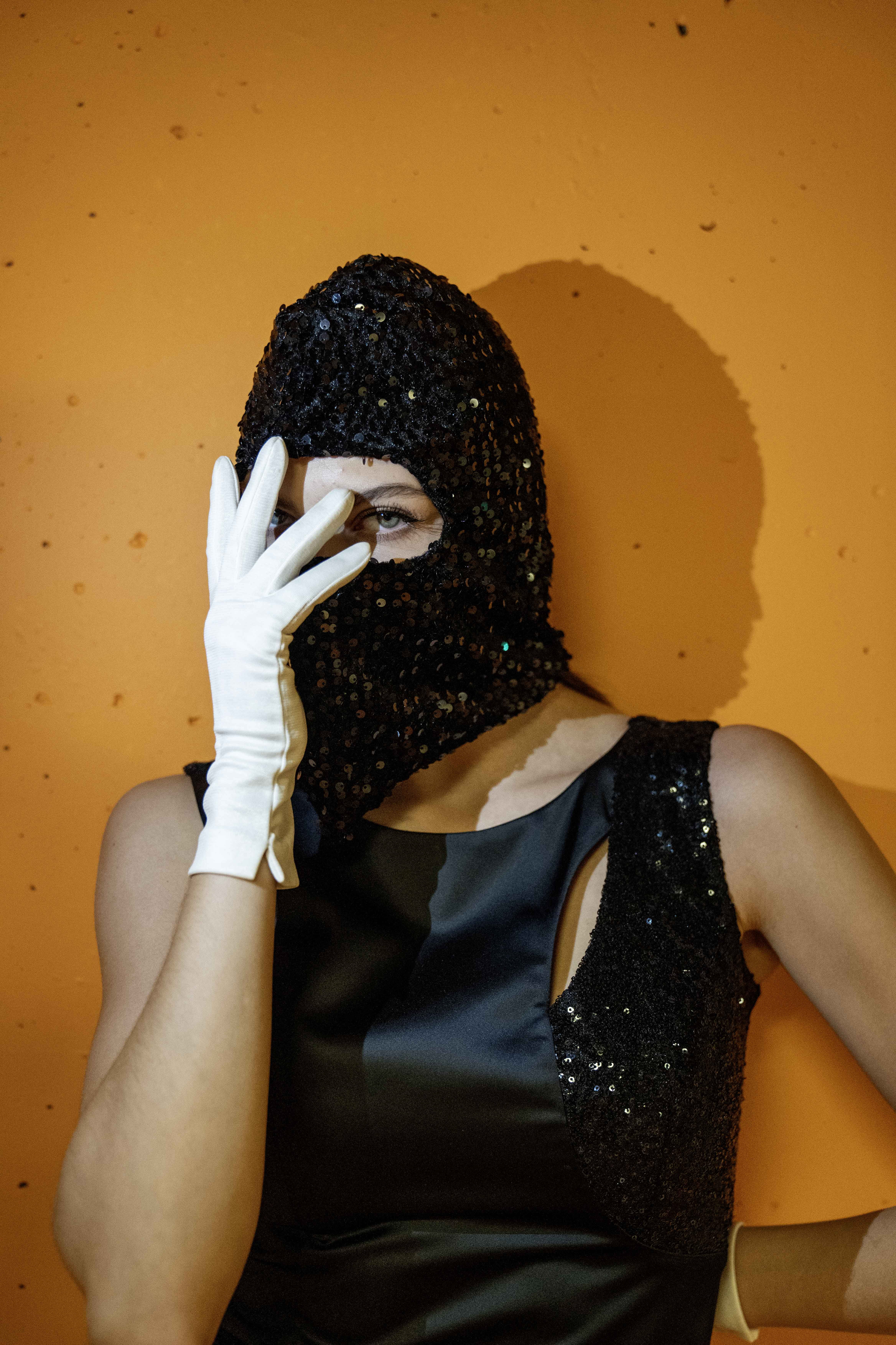Ski mask, Balaclava  Black Squin  Handmade Special Design Unique Face Snow Mask, Custom Mask, Motorcycle mask, Night club mask