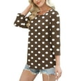 thumbnail image 4 of Ayolanni Womens Tops for Teachers Brown 3/4 Length Sleeve Boat Neck Cute Polka Dot Buttons Blouses Ladies Tops XL, 4 of 7