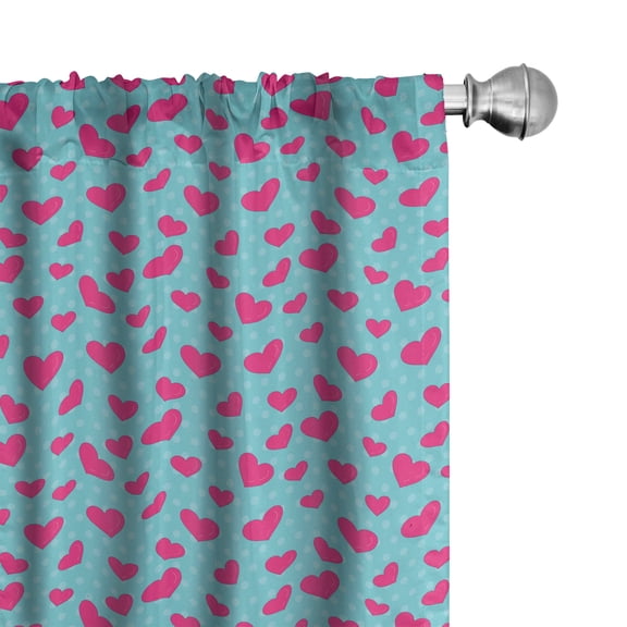 Ambesonne Retro Curtains, Pink Heart on Polka Dots, Pair of 28"x63", Hot Pink and Turquoise