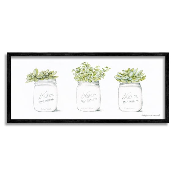 Stupell Country Greenery Succulent Jars Botanical & Floral Painting Black Framed Art Print Wall Art