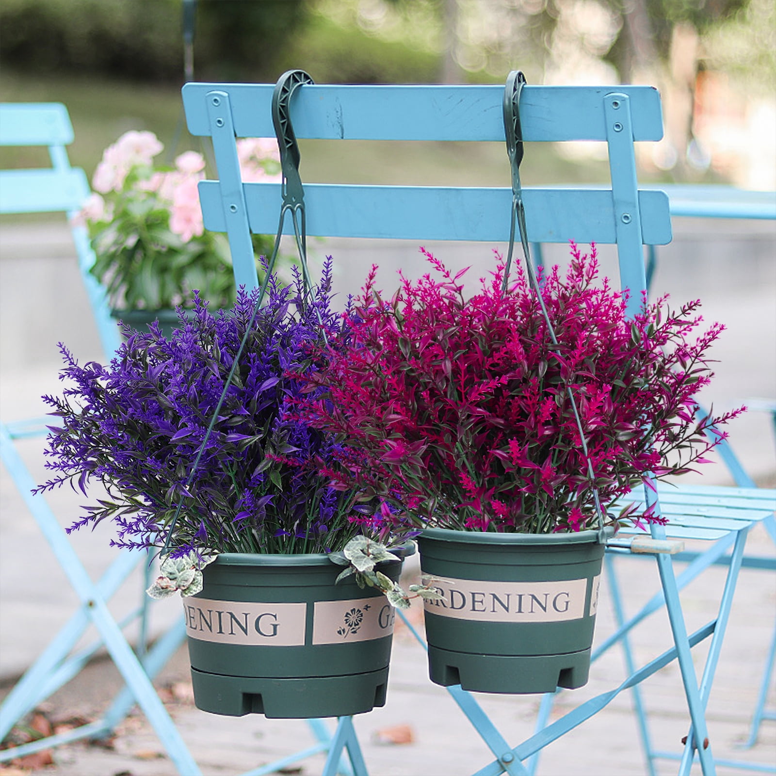RECUTMS 20 Bundles Artificial Flowers for Outdoor Spring Decoration, UV Resistant Faux Outdoor Plastic Greenery Shrubs Plants Hanging Planter Home Garden Decor(Fuchsia)