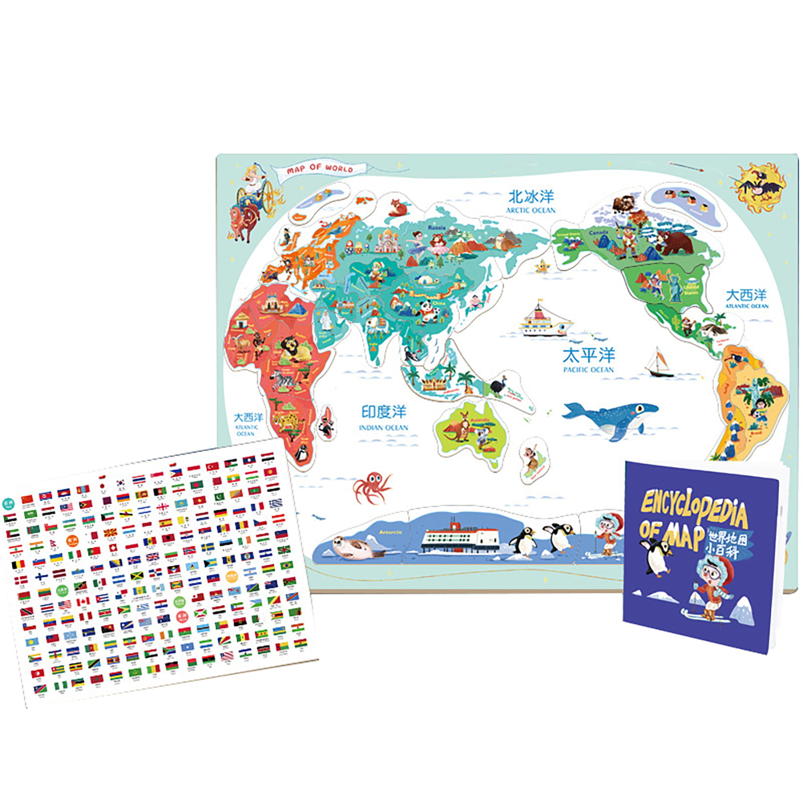 500 Pcs Puzzle Cartoon World Map Animals Landmarks Jigsaw Kids Educational Toys 