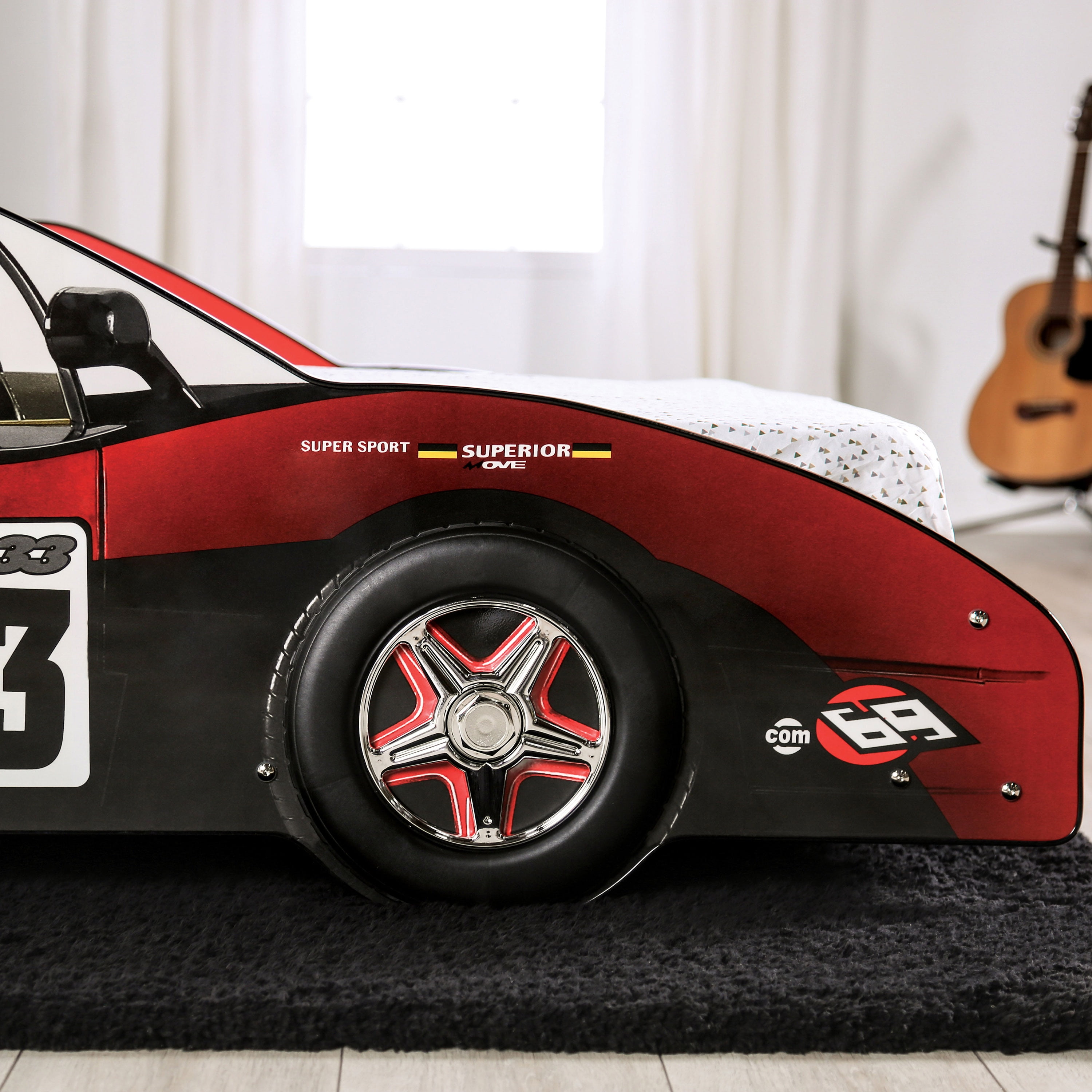 Furniture of America Roddy Kids Wood Twin Race Car Bed, Red