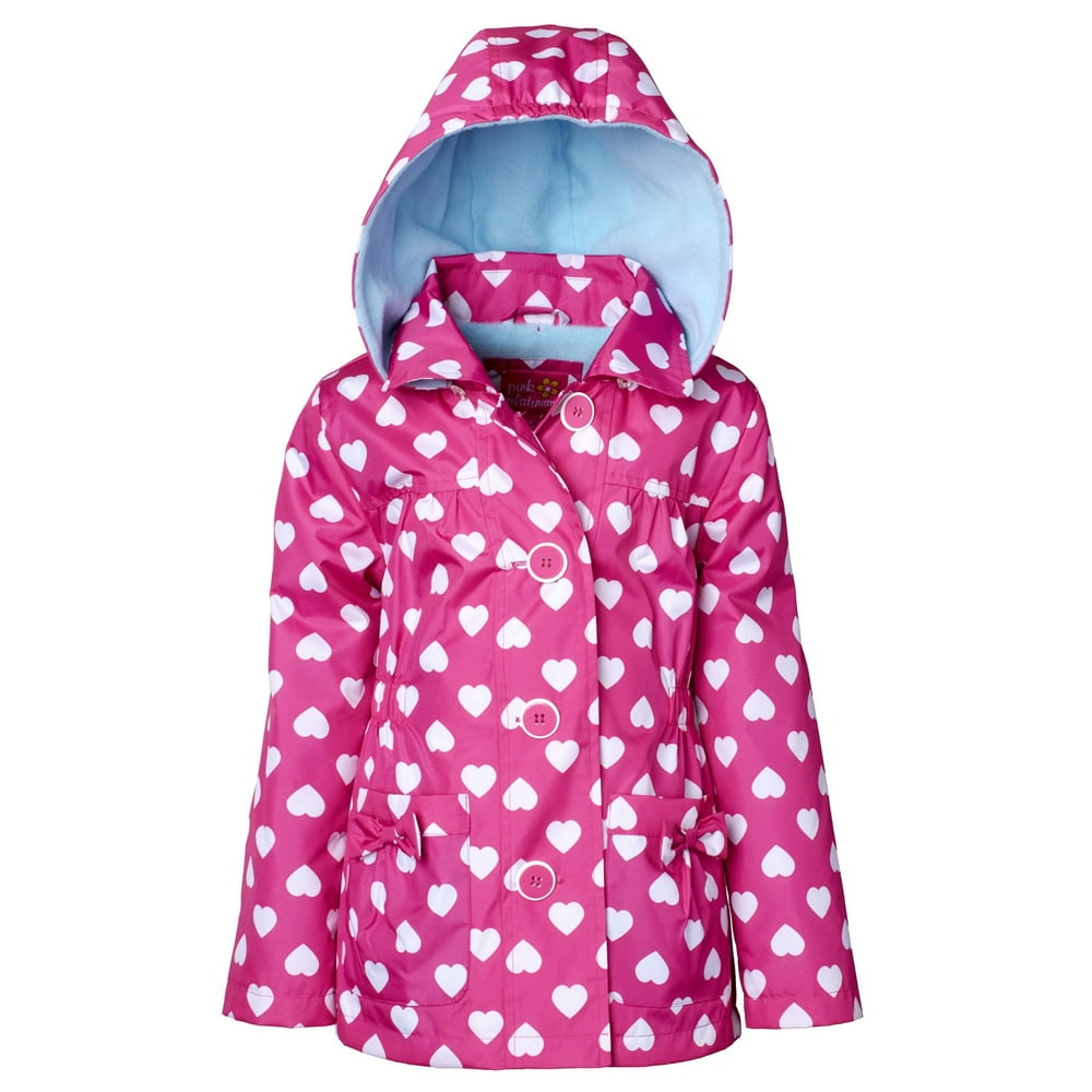 Pink Platinum Girl's Heart Print Lightweight Jacket with Removable