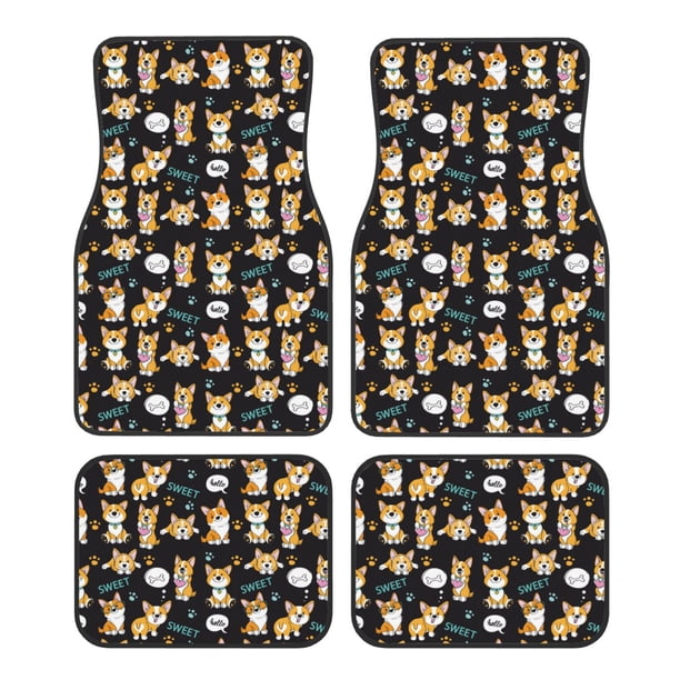Fotbe Cute Dogs Corgi Juego de 4 Tapetes para Auto con Estampado – Alfombrillas de Goma Reforzada, Diseño Antideslizante, Protección para Todo el Año – Vehículos, Autos, Camionetas y SUVs