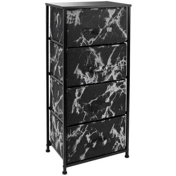 Sorbus Nightstand with 4 Drawers- Black Frame, Black Marble Drawers