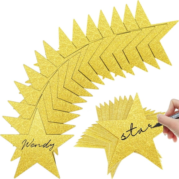 Glitter Five Stars Cutouts Paper,Tutuviw 80Pcs 6in Star Confetti Cutouts,Double Printed Star Decorations,Gold Stars Cutout for Classroom Wall,Festival,Movie Night Party,Bulletin Board-Gold