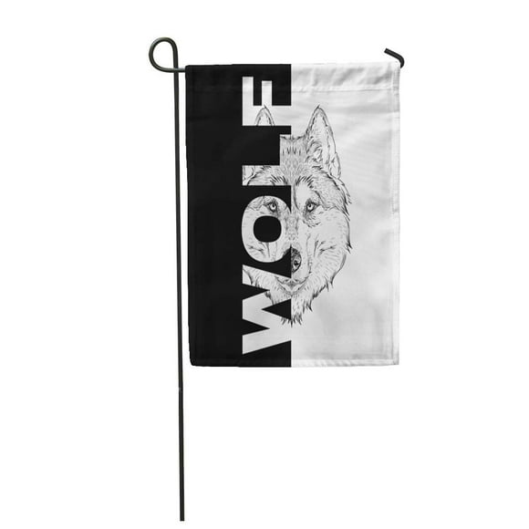POGLIP Tattoo Wolf Portrait It May Be Alaska Barking Dog Drawing Garden Flag Decorative Flag House Banner 28x40 inch