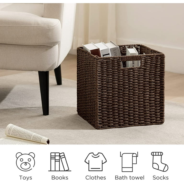 HBlife Wicker Baskets, Set of 3 Hand-Woven Paper Rope Storage Baskets, Foldable Cubby Storage Bins, Large Wicker Storage Basket for Shelves Pantry