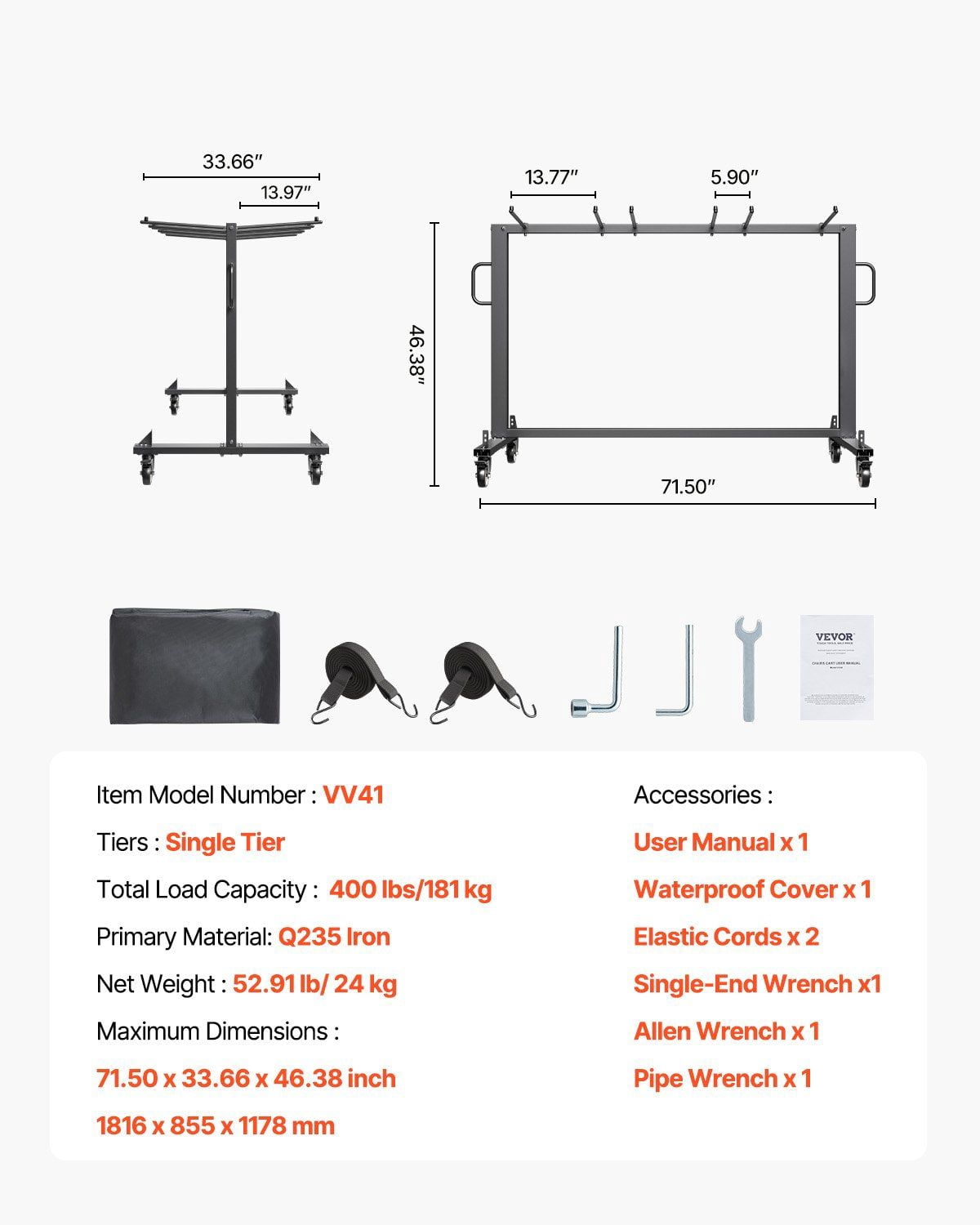 Easy-Move Chair and Table Dolly with Wheels - Supports 400lbs, Holds 42 Folding Chairs or 12 Tables