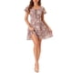 thumbnail image 1 of Vestido de Chiffon con Cuello en V Floral de Manga Corta con Cierre de Encaje L Rosa Oscuro, 1 of 6