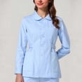 thumbnail image 2 of BCSIOAOI Womens Scrubs,Lapel Collar Long Sleeve Button Front Fitted Medical Uniform Jacket Blue S, 2 of 5