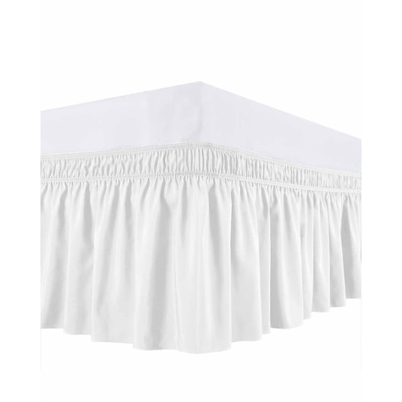 Solid Color Ruffle Bed Skirt Queen Size White Adjustable Elastic Dust Bed Skirts Wrap Around Bedskirt Wrinkle Free Easy Fit with 18 Inch Drop