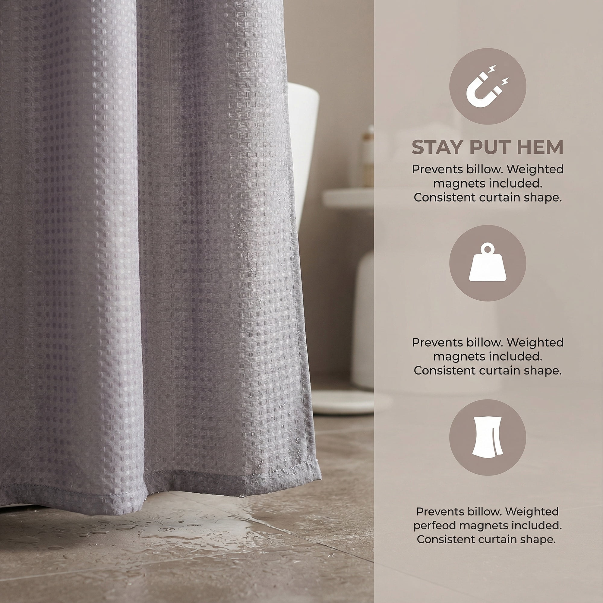 Unique Bargains Waffle Weave Shower Curtain with Excellent Drape Grey 71"W x 71"L
