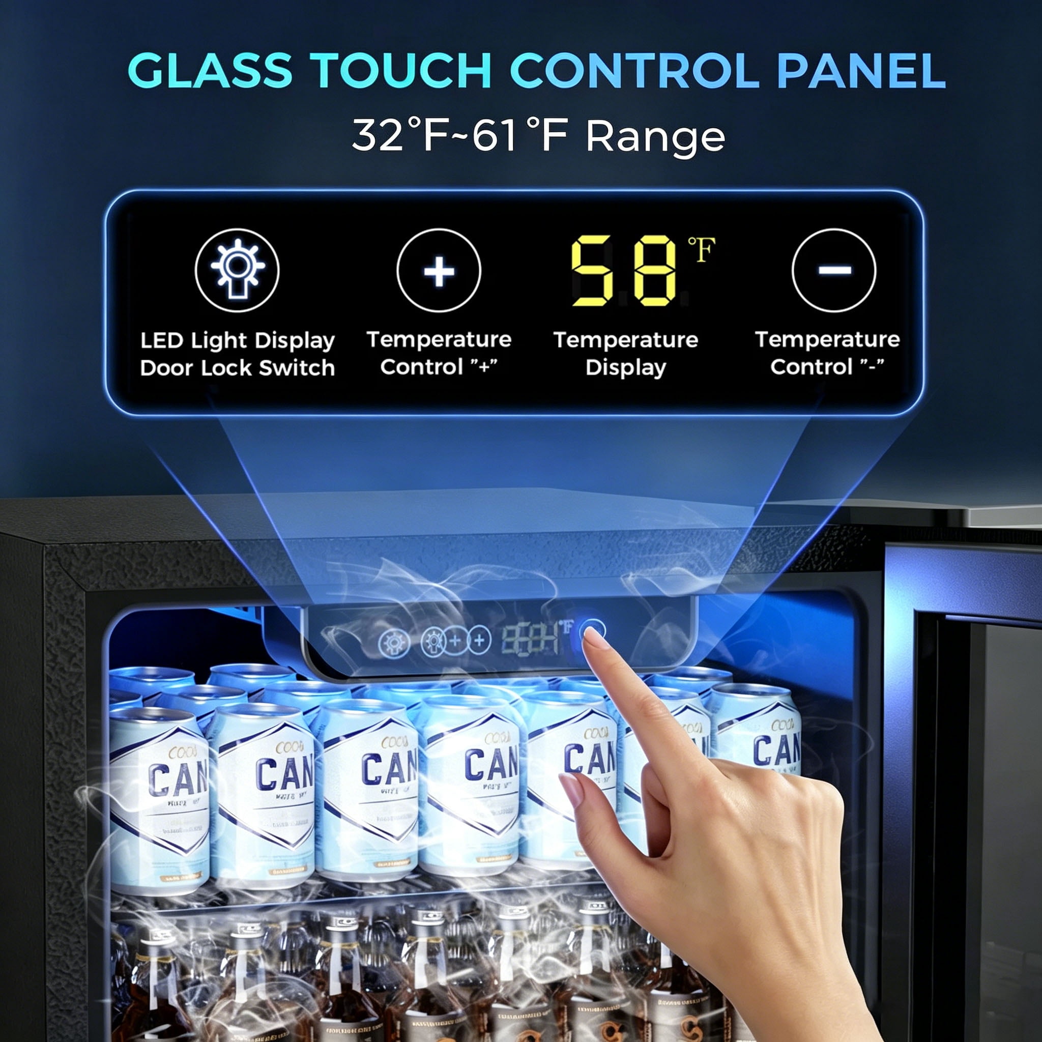 Auseo 3.2 Cu.ft Beverage Refrigerator, 120 Can Mini Fridge with Glass Door, Wine Cooler for Bar/Office/Home