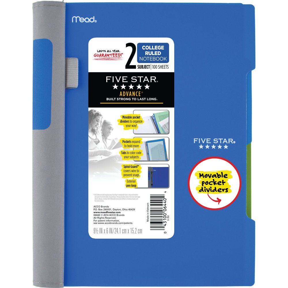 Five Star Advance Notebook, 2 Subject, College Ruled (73162) Walmart