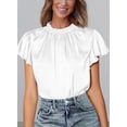 thumbnail image 3 of Blusa de Mujer PRETTYGARDEN Satín con Volantes Manga Corta Blanca XXL, 3 of 6