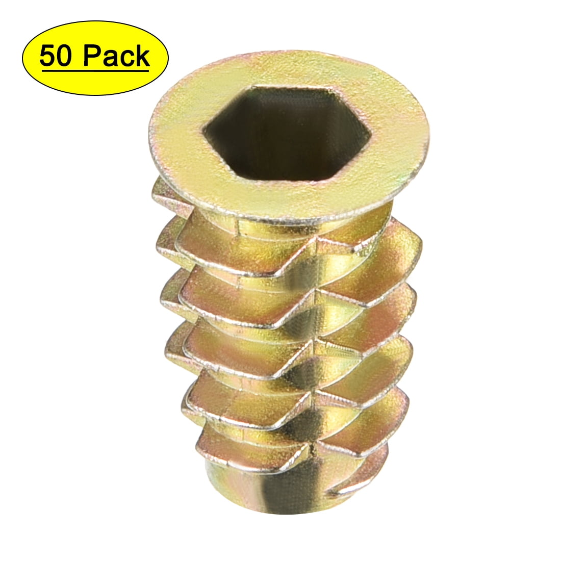 50pcs Hex Drive Head Nut Assortment Kit with Box Zinc Alloy Threaded Insert Nuts for Wood Furniture