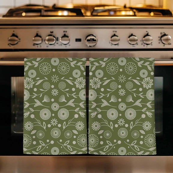 Japanese Kitchen Towels Set of 4, Green Rustic Retro Pastoral Floral Leaves Absorbent Dish Towels for Kitchen, Microfiber Hand Towel, Quick Drying Tea Towel for Cleaning Decorative Dishcloths