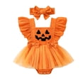 thumbnail image 2 of RMGVDSD My First Halloween Pumpkin Bowknot Mesh Romper Dress Baby Girls Sleeveless Bodysuits with Headband Holiday Cute Clothes, 2 of 6