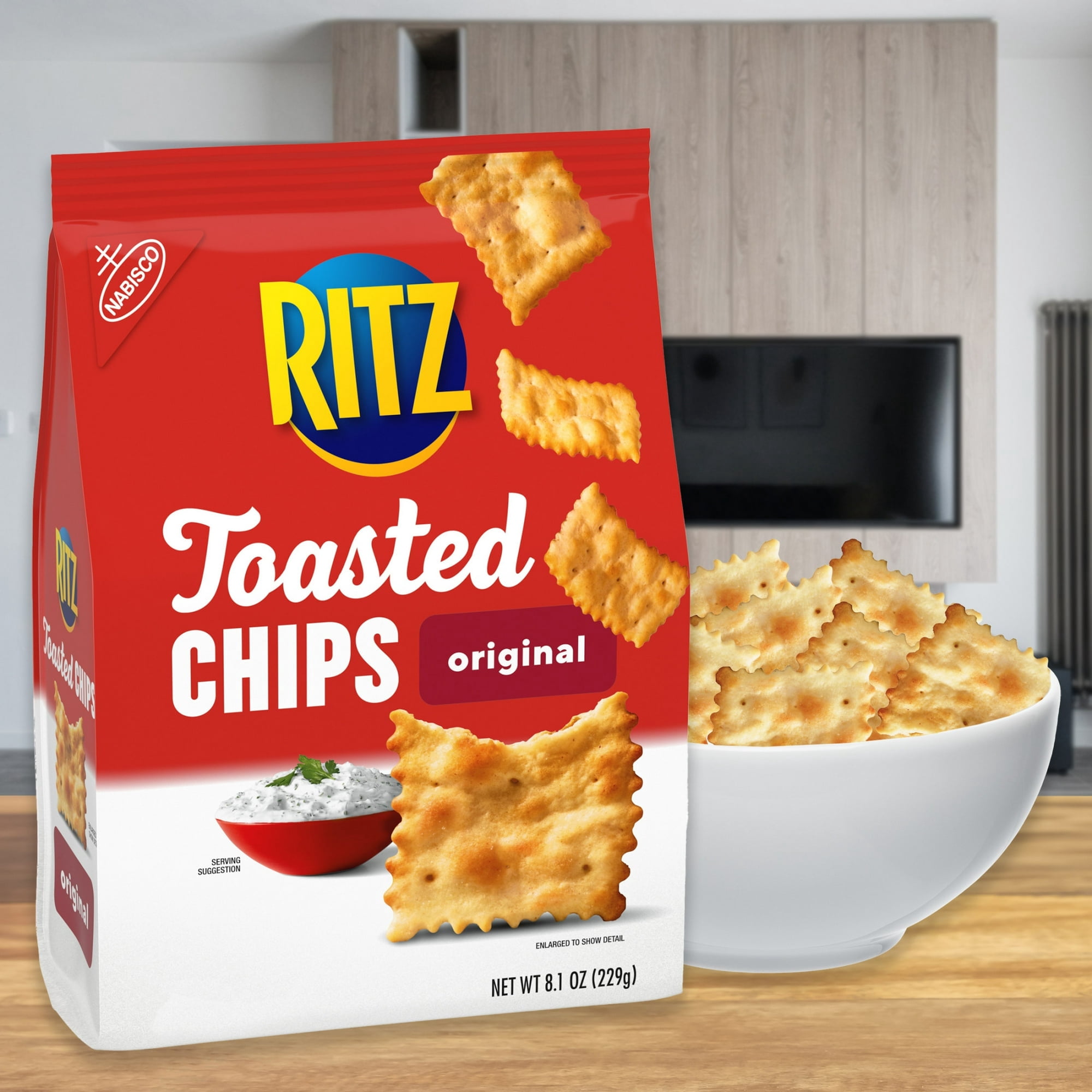 RITZ Toasted Chips Original Crackers, Party Snacks, 8.1 oz, Pack of 4