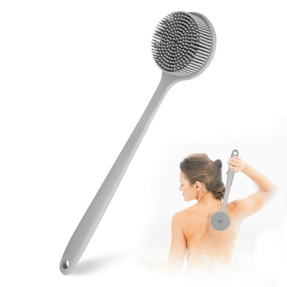 acdanc Silicone Back Scrubber for Shower Bath Body Brush with Long Handle, BPA-Free, Hypoallergenic, Eco-Friendly for All Skin Back Cleaning Wash for Men Women(Gray)