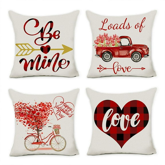 Coolmade Valentine Pillow Covers Valentines Day Decorations Throw Pillows Cases 18x18 Inche, 4Pack