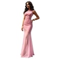thumbnail image 3 of Women's One Shoulder Mesh Patchwork Maxi Dress Sleeveless Fitted Sexy Sheer Long Dress For Club Evening Party, 3 of 7