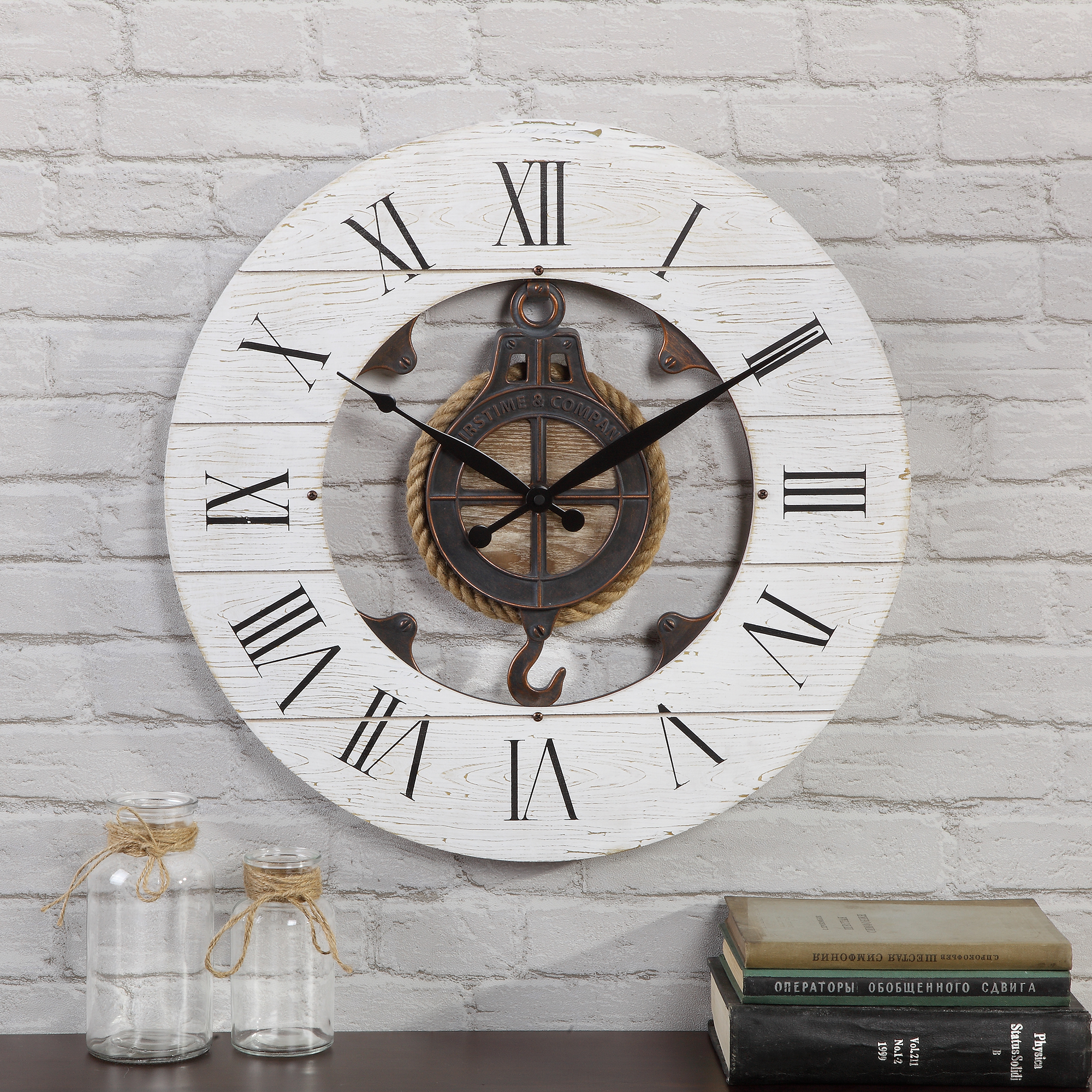 FirsTime & Co.® Farmhouse Shiplap Pulley Wall Clock, American Crafted
