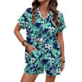 thumbnail image 5 of Youpwaven Women's 2-Piece Hawaii Vacation Set, Tropical Floral Print Short Sleeve Shirt and Shorts, Summer Beach Holiday Button Down Outfit, Casual Loose Fit Loungewear, 5 of 7