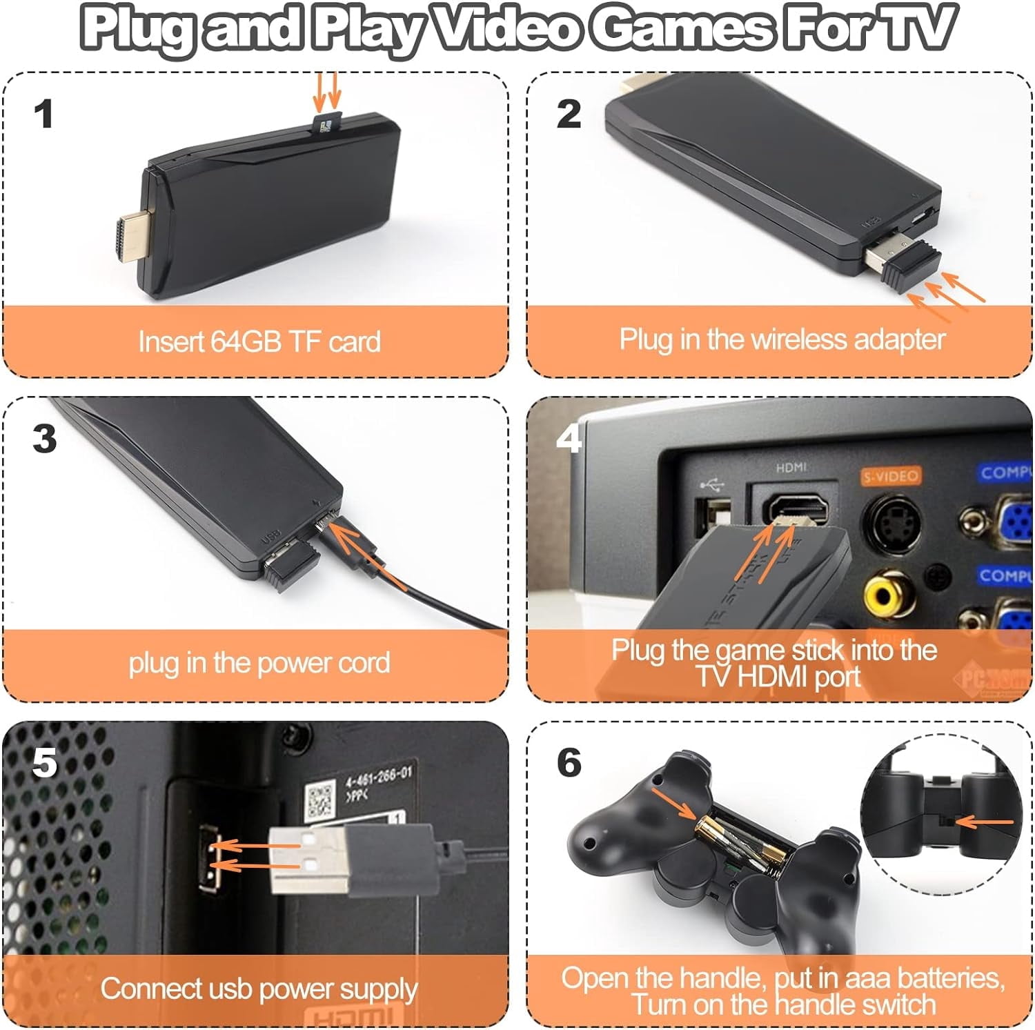 Wireless Retro Game Console, Plug & Play Video TV Game Stick with 20000+ Games Built-in, 9 Emulators, 4K HDMI Nostalgia Stick Game for TV, Dual 2.4G Wireless Controllers (32G/64G/128G)