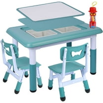 REDCAMP Double-Sided Kids Activity Table, Multi Drawing Table and Chair Set with 2 Chairs for Toddlers, Plastic Height Adjustable Play Table with Storage Bins, Blue