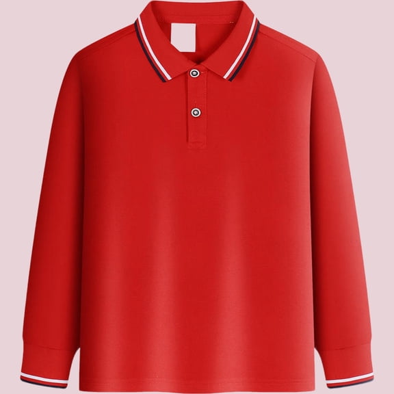 YOUYEDIAN Polo Shirt Girls Preppy Long Sleeve School Uniform T Shirt Fashion Lapel Top (Red, 11-12 Years)