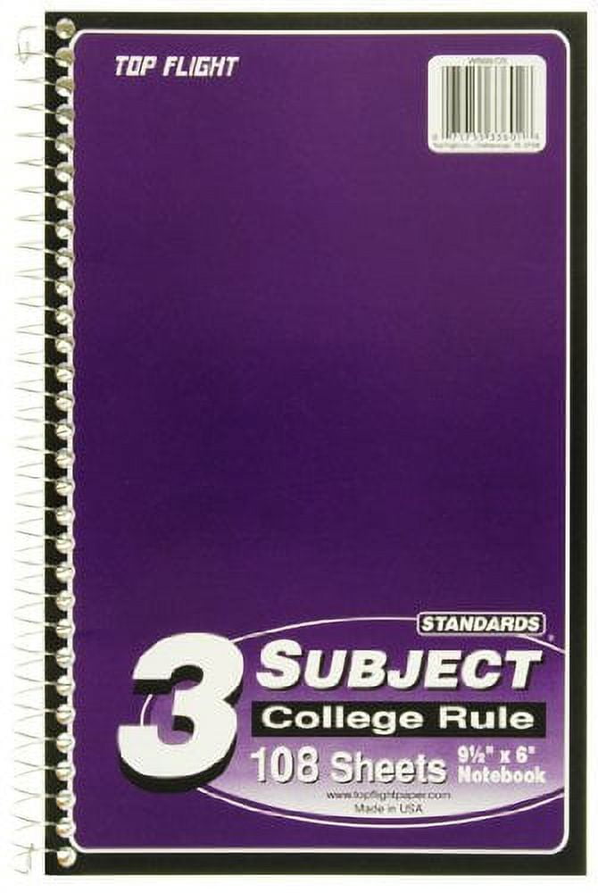 Top Flight 3 Subject Wirebound Notebook 108 Sheets College Rule (Pack of 20)