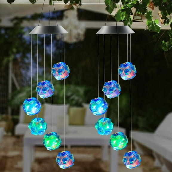 Solar Powered Wind Chime Lights with Colorful LED Effects, Waterproof Outdoor Garden Lighting for Courtyard Patio Decor, Blue Plastic Solar Lights with Pleasant Sounds and Auto Energy Conversion