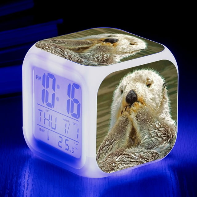 Otter LED large screen digital seven-color changing cute mini alarm clock multi-functional creative electronic clock