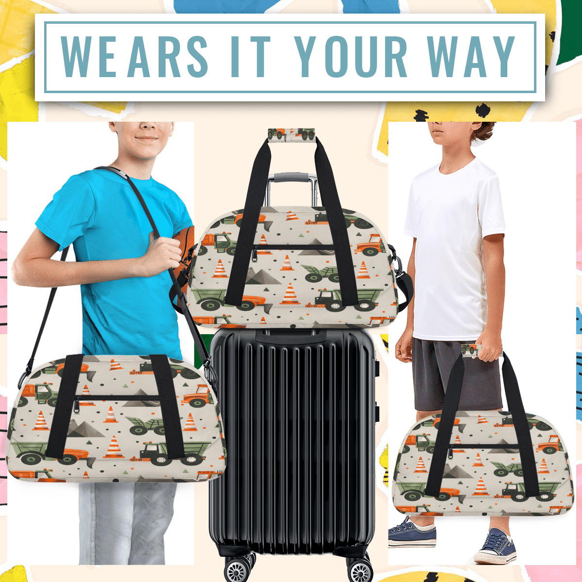 Herdesigns Truck Car Sports Duffle Bag for Women & Men, Green Gym Bag Dance Bag Overnight Bag Carry On Weekender Travel Bag