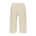 thumbnail image 5 of Linen Bermuda Shorts for Women Knee Length Summer Casual Elastic Waisted Shorts with Pockets Beige L, 5 of 5