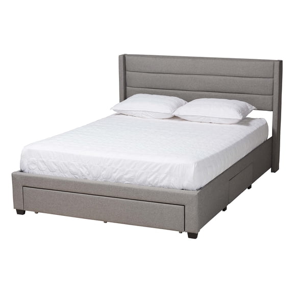 Baxton Studio Braylon Gray Fabric and Brown Wood Queen Storage Platform Bed