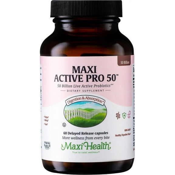 Maxi Health Probiotic Plus – Prebiotic & Probiotic for Adults and Kids – 50 Billion CFU – 60 Capsules