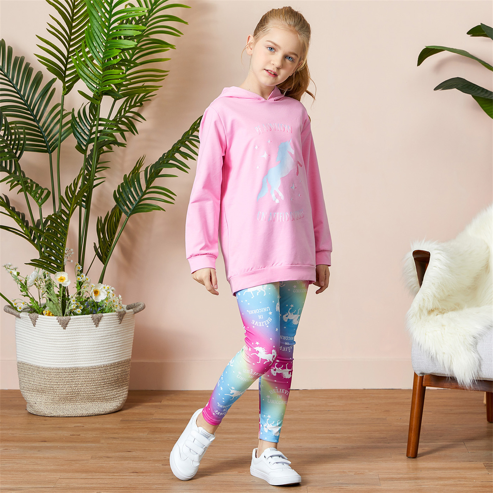 PatPat Girls Unicorn Hooded Sweatshirt and Leggings Set photo 5