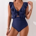 thumbnail image 4 of IYYVV Women's One Piece Swimsuit Tummy Control Ruffle Bathing Suit V Neck Ruched Swim Suit Slimming Cutout Swimwear Navy M, 4 of 5