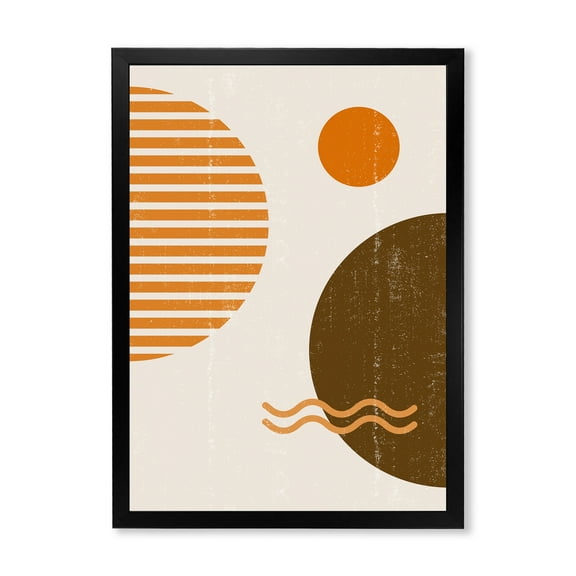 Designart 'Abstract Minimal Moon and Sun In Earth Tones III' Modern Framed Art Print