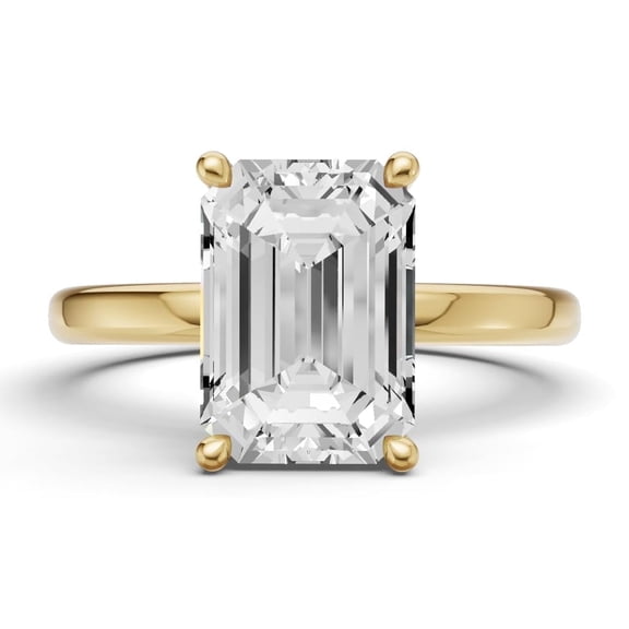 Classic Hidden Halo Lab Grown Diamond Engagement Ring in 14K Yellow Gold (1.50 CT Emerald Center) Ring Size : 5