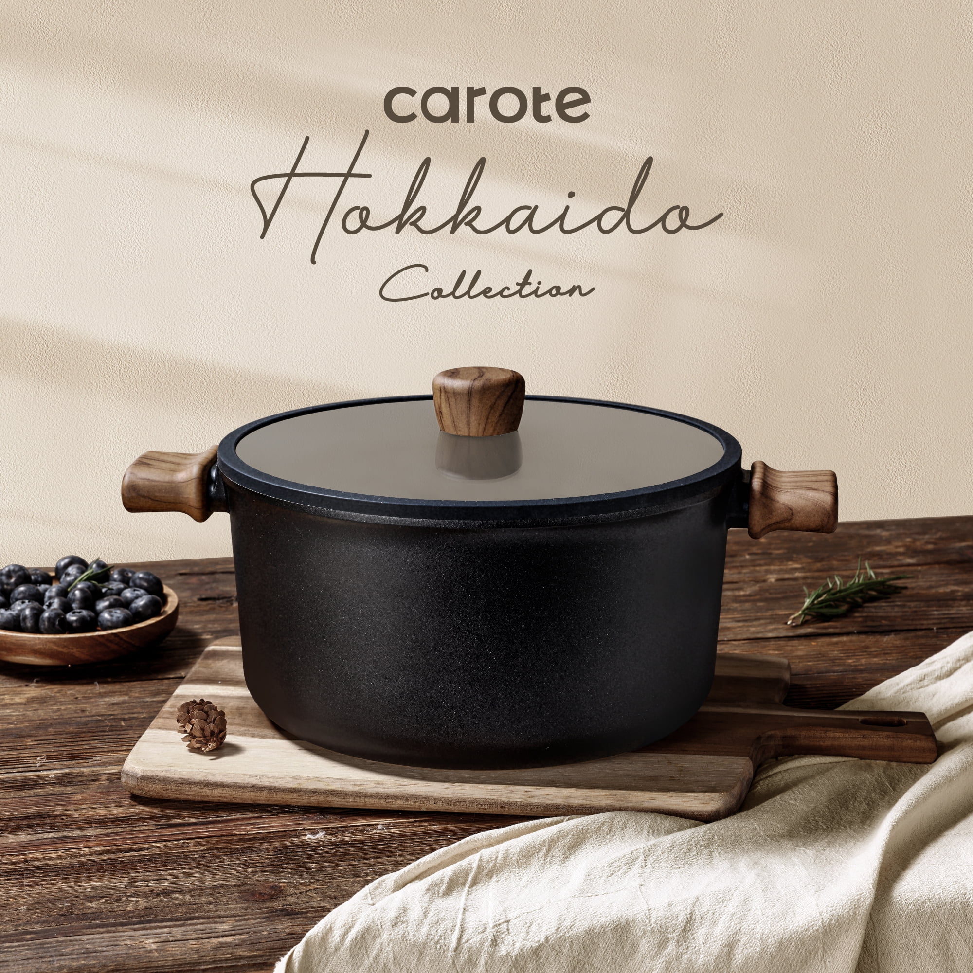 Carote Titanium Non-Stick Dutch Oven,Large Capacity Stockpot with Lid, Induction Compatible, Dishwasher Safe, 6.75QT, Black