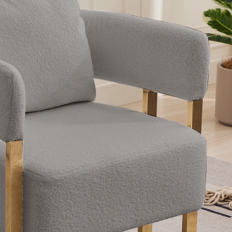 Leumius Teddy Accent Chairs Set of 2,Morden Upholstered Armchair Dining Side Chairs with Gold Metal Legs for Dining Kitchen Living Room,Grey